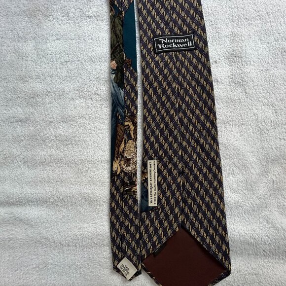 Norman Rockwell Man Walking His Dog Silk Necktie C1994 Fathers Day Navy Tie 57" - Picture 3 of 5